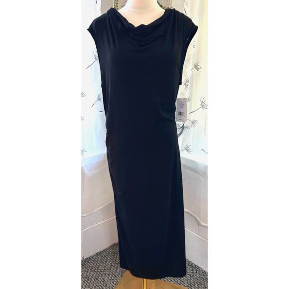 HALSTON NWT Black Cowl Neck Sleeveless Dress Sz LG Bodycon Wedding Formal HOCO - Picture 1 of 7